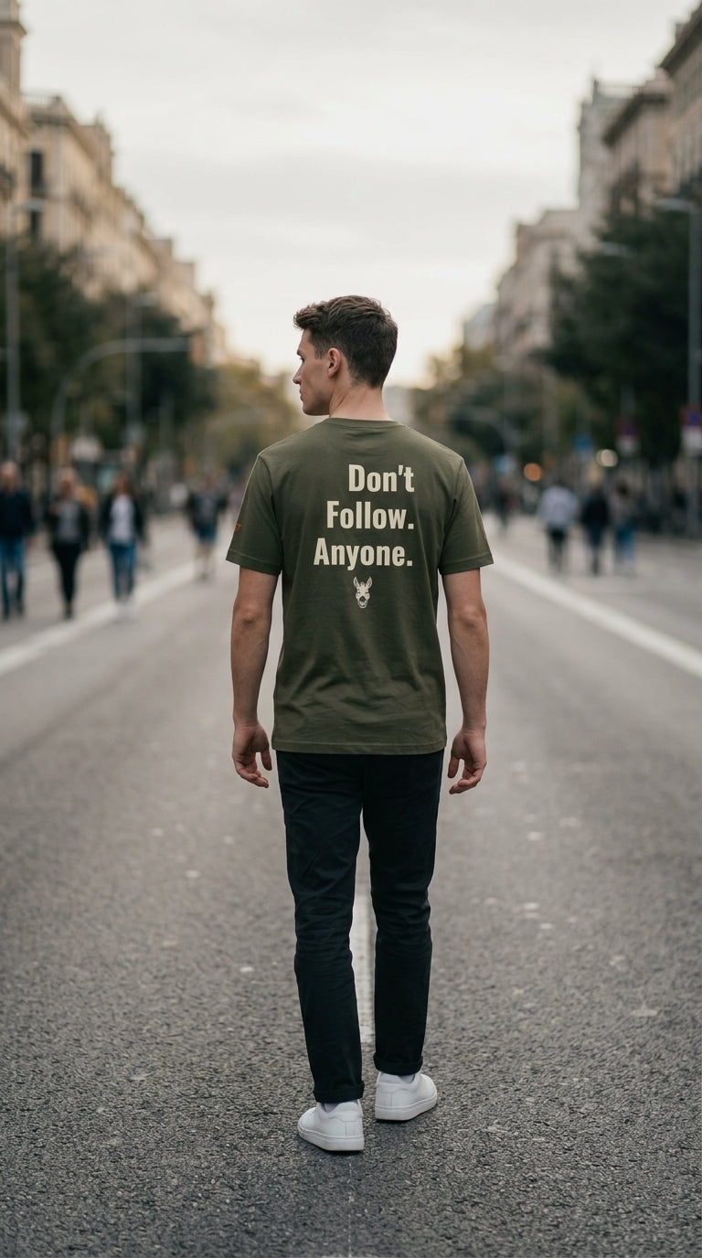 Don't Follow. Anyone. — Military Green Graphic Tee | STBN