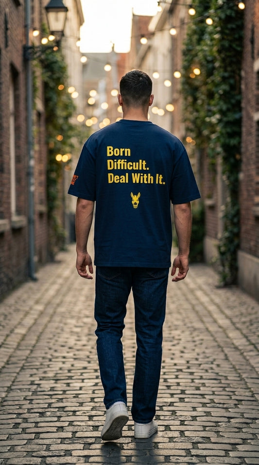 Born Difficult. Deal With It. Navy Tee | Men's Streetwear | STBN