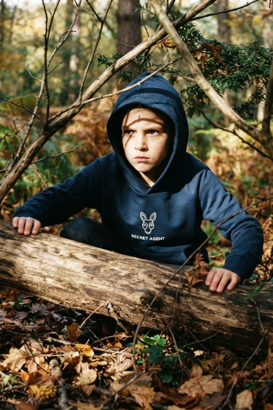 Secret Agent. Navy Organic Kids Hoodie | Children's Eco Streetwear | Stay Stubborn STBN