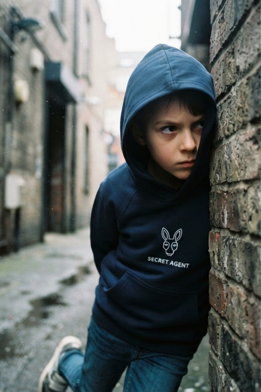 Secret Agent. Navy Organic Kids Hoodie | Children's Eco Streetwear | Stay Stubborn STBN