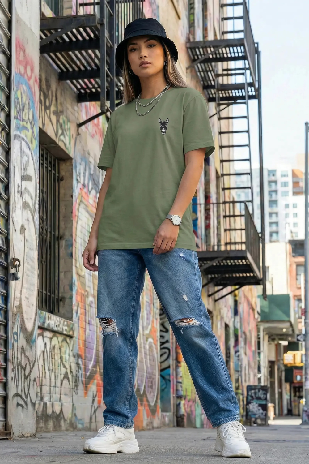 STBN Donkey Khaki Tee – Stubborn By Nature | Women's Streetwear