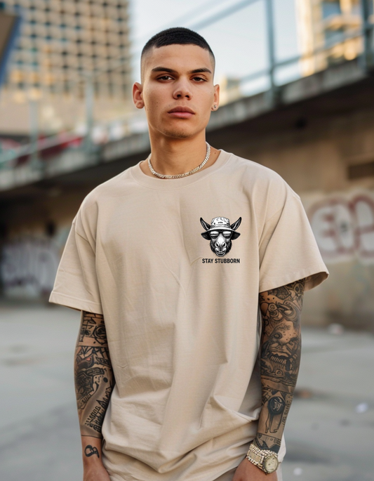 Stay Stubborn – Minimal Logo Tee - Sand